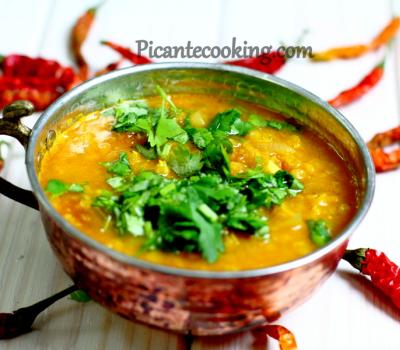 Spicy red lentil soup in Indian style