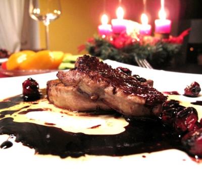 Seared foie gras with sour cherry sauce 