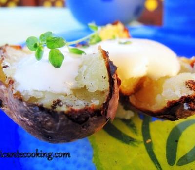 Coal roasted potatoes with garlic-thyme cream