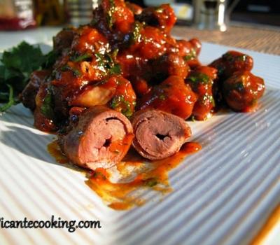 Chicken hearts in a tomato sauce with coriander seeds