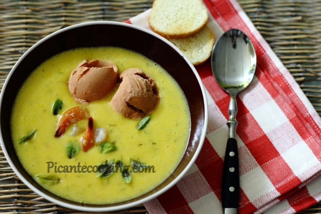 Крем -суп з креветками і томатним морозивом - 7